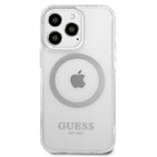 Guess Metal Outline MagSafe dėklas iPhone 13/13 Pro – sidabrinis
