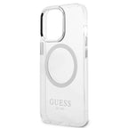 Guess Metal Outline MagSafe dėklas iPhone 13/13 Pro – sidabrinis