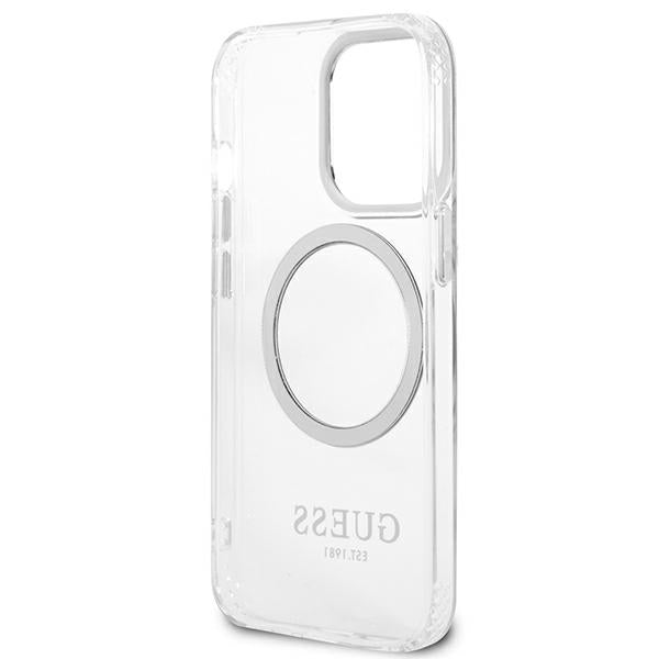 Guess Metal Outline MagSafe dėklas iPhone 13/13 Pro – sidabrinis
