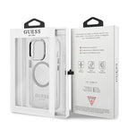 Guess Metal Outline MagSafe dėklas iPhone 13/13 Pro – sidabrinis