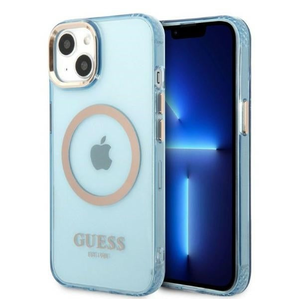 Guess Gold Outline Translucent MagSafe dėklas iPhone 13 – mėlynas -- iPhone 13