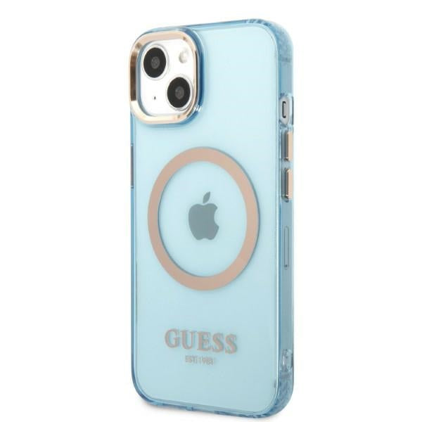 Guess Gold Outline Translucent MagSafe dėklas iPhone 13 – mėlynas -- iPhone 13