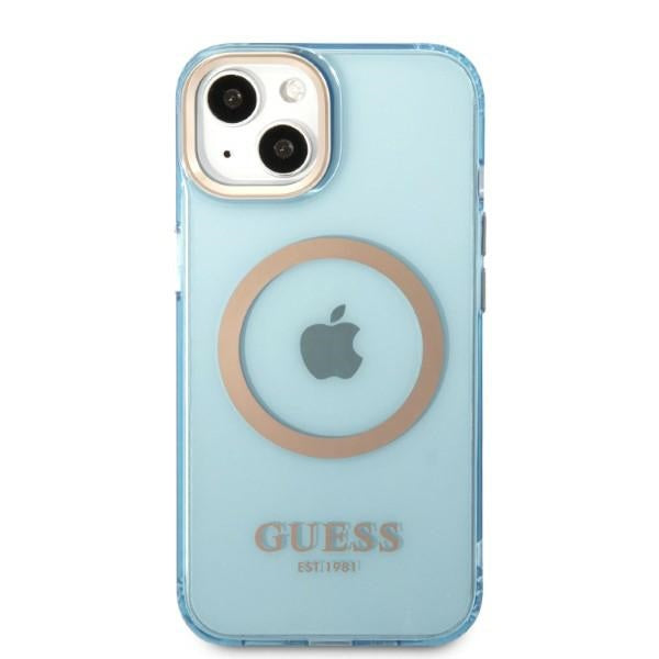 Guess Gold Outline Translucent MagSafe dėklas iPhone 13 – mėlynas -- iPhone 13