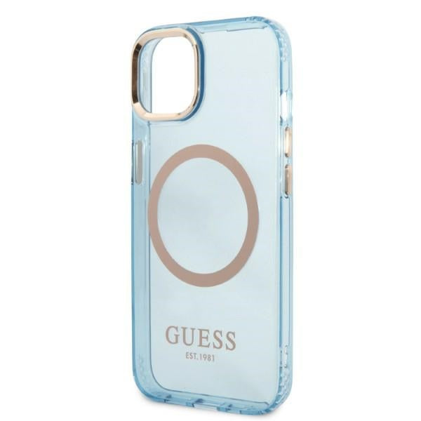 Guess Gold Outline Translucent MagSafe dėklas iPhone 13 – mėlynas -- iPhone 13