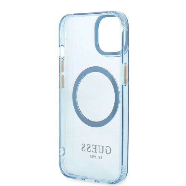 Guess Gold Outline Translucent MagSafe dėklas iPhone 13 – mėlynas -- iPhone 13