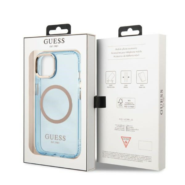 Guess Gold Outline Translucent MagSafe dėklas iPhone 13 – mėlynas -- iPhone 13