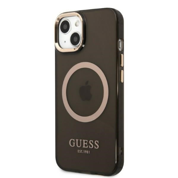 Guess MagSafe dėklas iPhone 13 – juodas, auksiniai akcentai