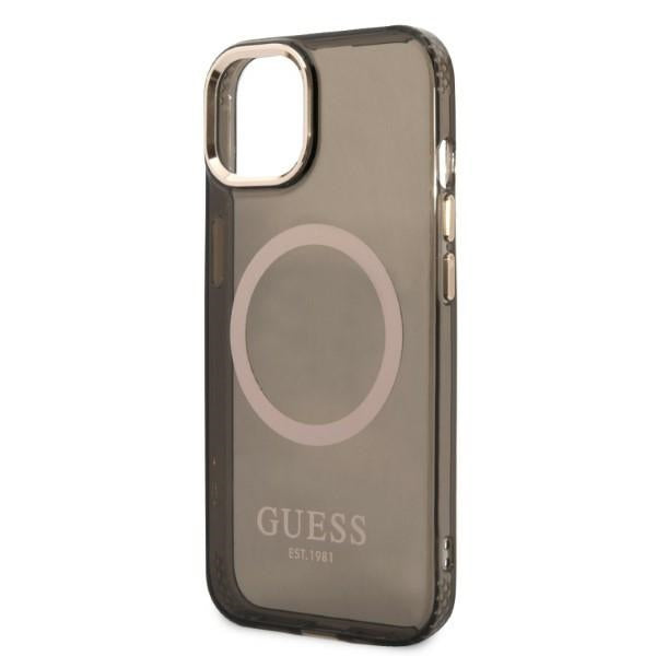 Guess MagSafe dėklas iPhone 13 – juodas, auksiniai akcentai