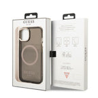 Guess MagSafe dėklas iPhone 13 – juodas, auksiniai akcentai