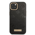Guess MagSafe dėklas iPhone 13 – juodas (Peony Logo Plate)