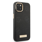 Guess MagSafe dėklas iPhone 13 – juodas (Peony Logo Plate)