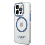 Guess Metal Outline MagSafe dėklas iPhone 14 Pro – mėlynas