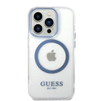 Guess Metal Outline MagSafe dėklas iPhone 14 Pro – mėlynas