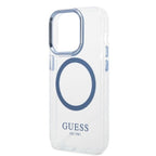 Guess Metal Outline MagSafe dėklas iPhone 14 Pro – mėlynas