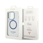 Guess Metal Outline MagSafe dėklas iPhone 14 Pro – mėlynas