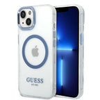 Guess Metal Outline MagSafe dėklas iPhone 14 Plus – mėlynas