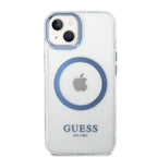 Guess Metal Outline MagSafe dėklas iPhone 14 Plus – mėlynas
