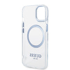 Guess Metal Outline MagSafe dėklas iPhone 14 Plus – mėlynas