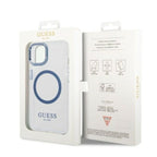 Guess Metal Outline MagSafe dėklas iPhone 14 Plus – mėlynas