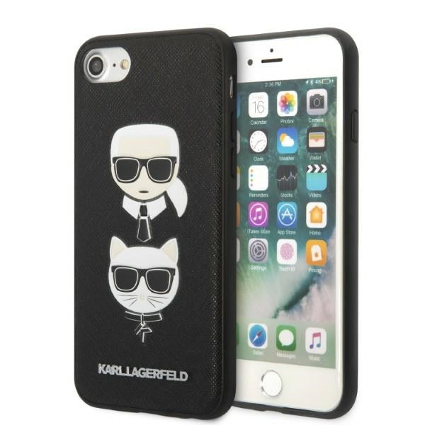 Karlas Lagerfeldas KLHCI8SAKICKCBK iPhone 7/8 / SE 2020 / SE 2022 juodas/juodas kietas dėklas Saffiano Karl&Choupette...