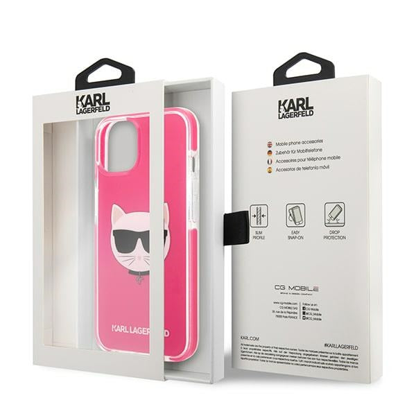 Karl Lagerfeld Choupette Head dėklas iPhone 13 mini – fuksija