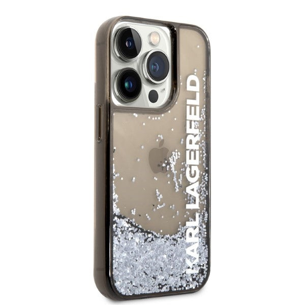 Karl Lagerfeld Liquid Glitter dėklas iPhone 14 Pro – juodas
