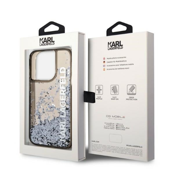 Karl Lagerfeld Liquid Glitter dėklas iPhone 14 Pro – juodas