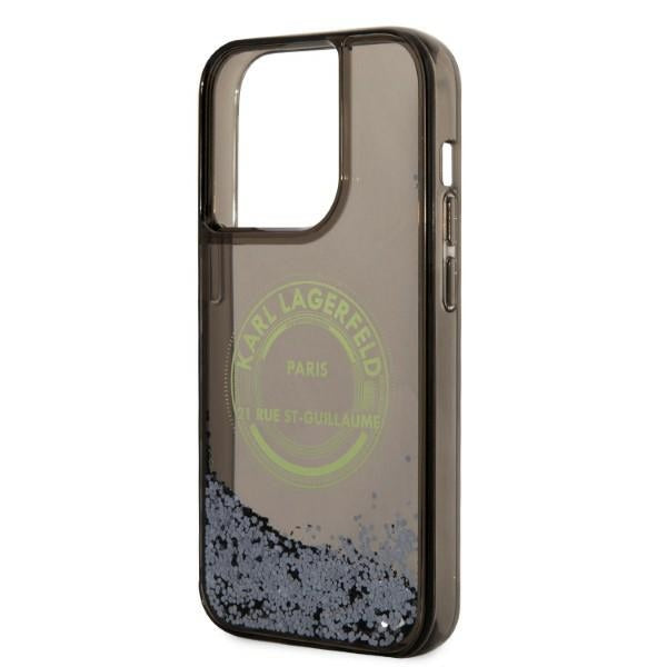 Karl Lagerfeld Liquid Glitter RSG dėklas iPhone 14 Pro – juodas