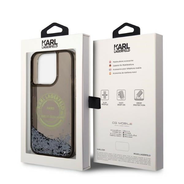 Karl Lagerfeld Liquid Glitter RSG dėklas iPhone 14 Pro – juodas