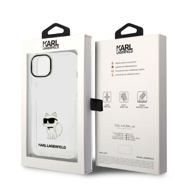 Karl Lagerfeld Choupette dėklas iPhone 14/15 Plus – skaidrus