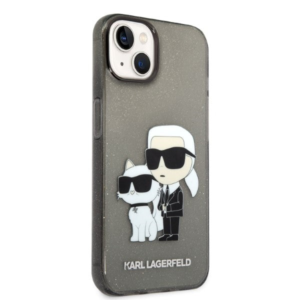 Karl Lagerfeld blizgus dėklas iPhone 14 Plus/15 Plus – juodas