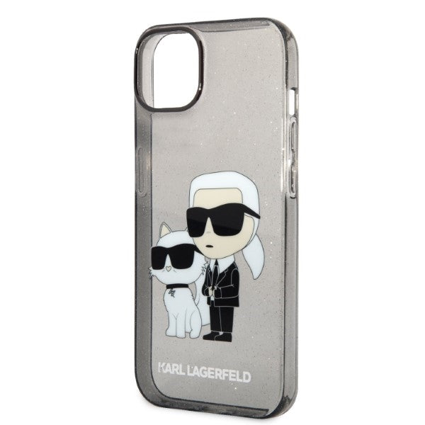 Karl Lagerfeld blizgus dėklas iPhone 14 Plus/15 Plus – juodas
