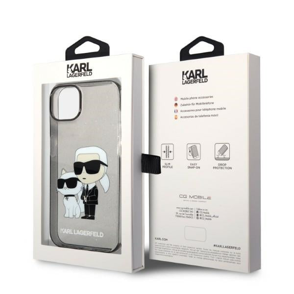 Karl Lagerfeld blizgus dėklas iPhone 14 Plus/15 Plus – juodas