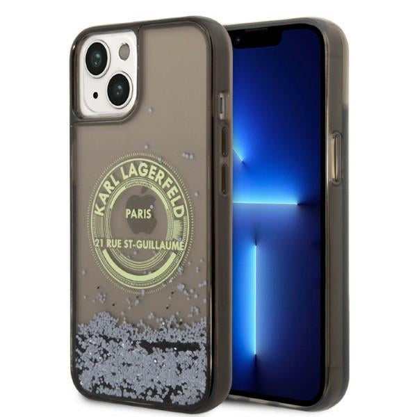 Karl Lagerfeld Liquid Glitter RSG dėklas iPhone 14 Plus – juodas