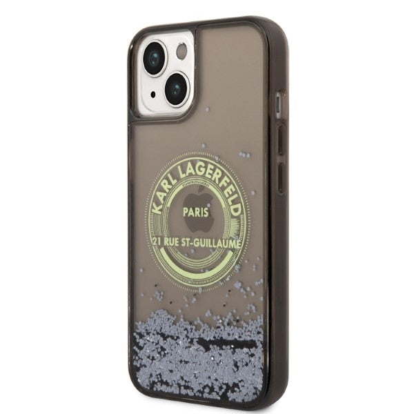 Karl Lagerfeld Liquid Glitter RSG dėklas iPhone 14 Plus – juodas