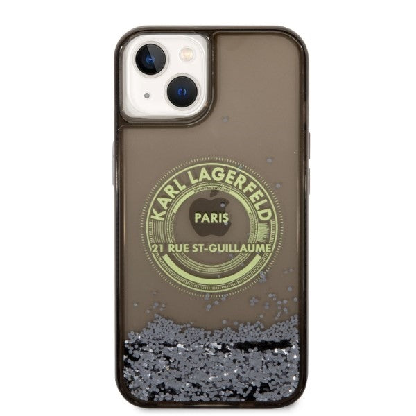 Karl Lagerfeld Liquid Glitter RSG dėklas iPhone 14 Plus – juodas