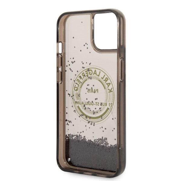 Karl Lagerfeld Liquid Glitter RSG dėklas iPhone 14 Plus – juodas
