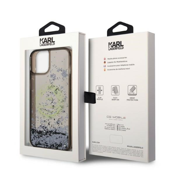 Karl Lagerfeld Liquid Glitter RSG dėklas iPhone 14 Plus – juodas