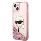 Karl Lagerfeld Liquid Glitter dėklas iPhone 14/15 Plus – rožinis