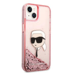 Karl Lagerfeld Liquid Glitter dėklas iPhone 14/15 Plus – rožinis