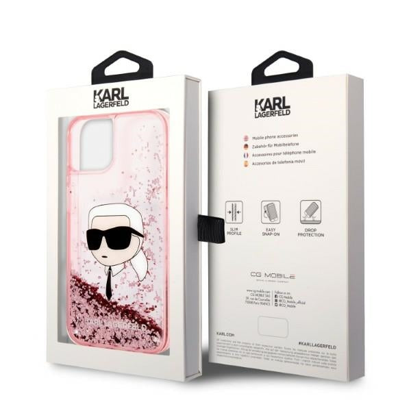 Karl Lagerfeld Liquid Glitter dėklas iPhone 14/15 Plus – rožinis