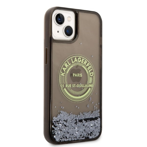 Karl Lagerfeld Liquid Glitter RSG dėklas iPhone 14 – juodas