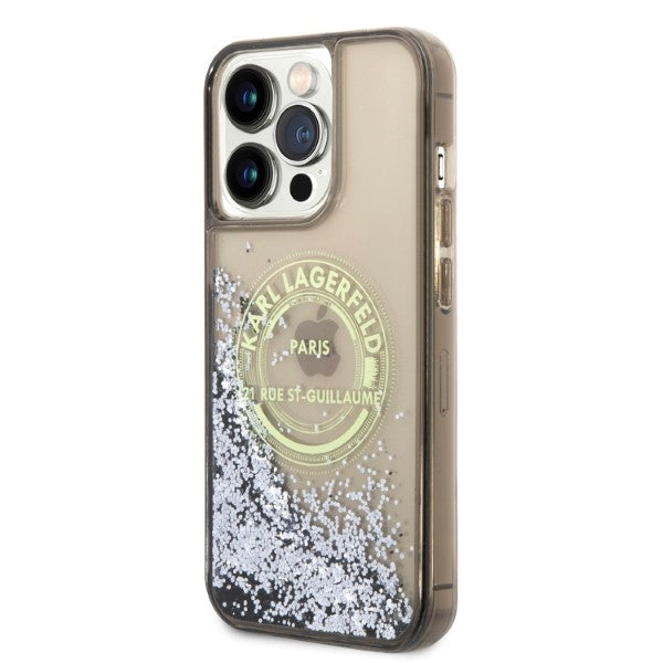 Karl Lagerfeld Liquid Glitter RSG dėklas iPhone 14 Pro Max – juodas