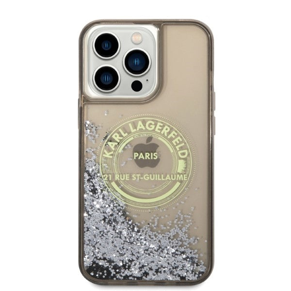 Karl Lagerfeld Liquid Glitter RSG dėklas iPhone 14 Pro Max – juodas