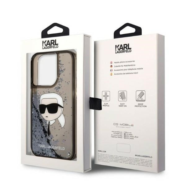 Karl Lagerfeld Liquid Glitter dėklas iPhone 14 Pro Max – juodas