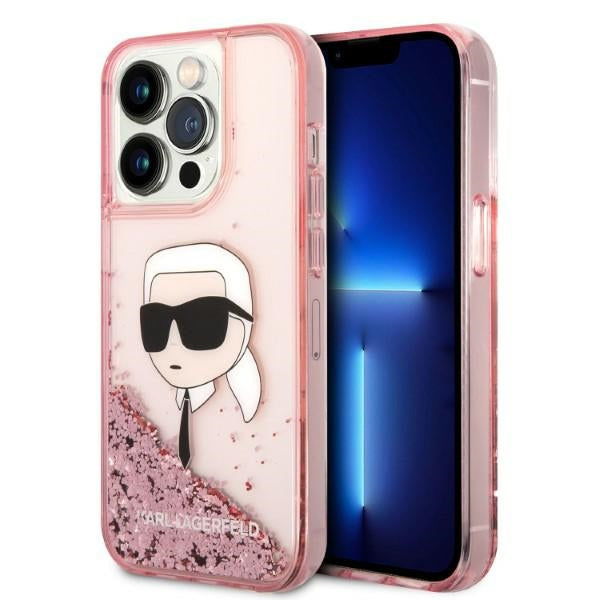 Karl Lagerfeld blizgus dėklas iPhone 14 Pro Max – rožinis