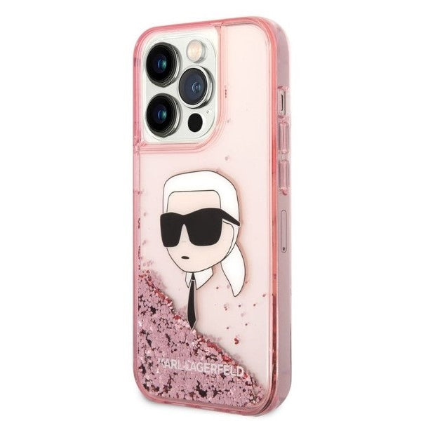 Karl Lagerfeld blizgus dėklas iPhone 14 Pro Max – rožinis
