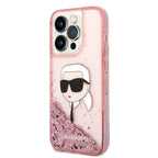 Karl Lagerfeld blizgus dėklas iPhone 14 Pro Max – rožinis