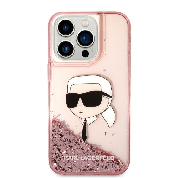 Karl Lagerfeld blizgus dėklas iPhone 14 Pro Max – rožinis