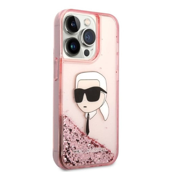 Karl Lagerfeld blizgus dėklas iPhone 14 Pro Max – rožinis
